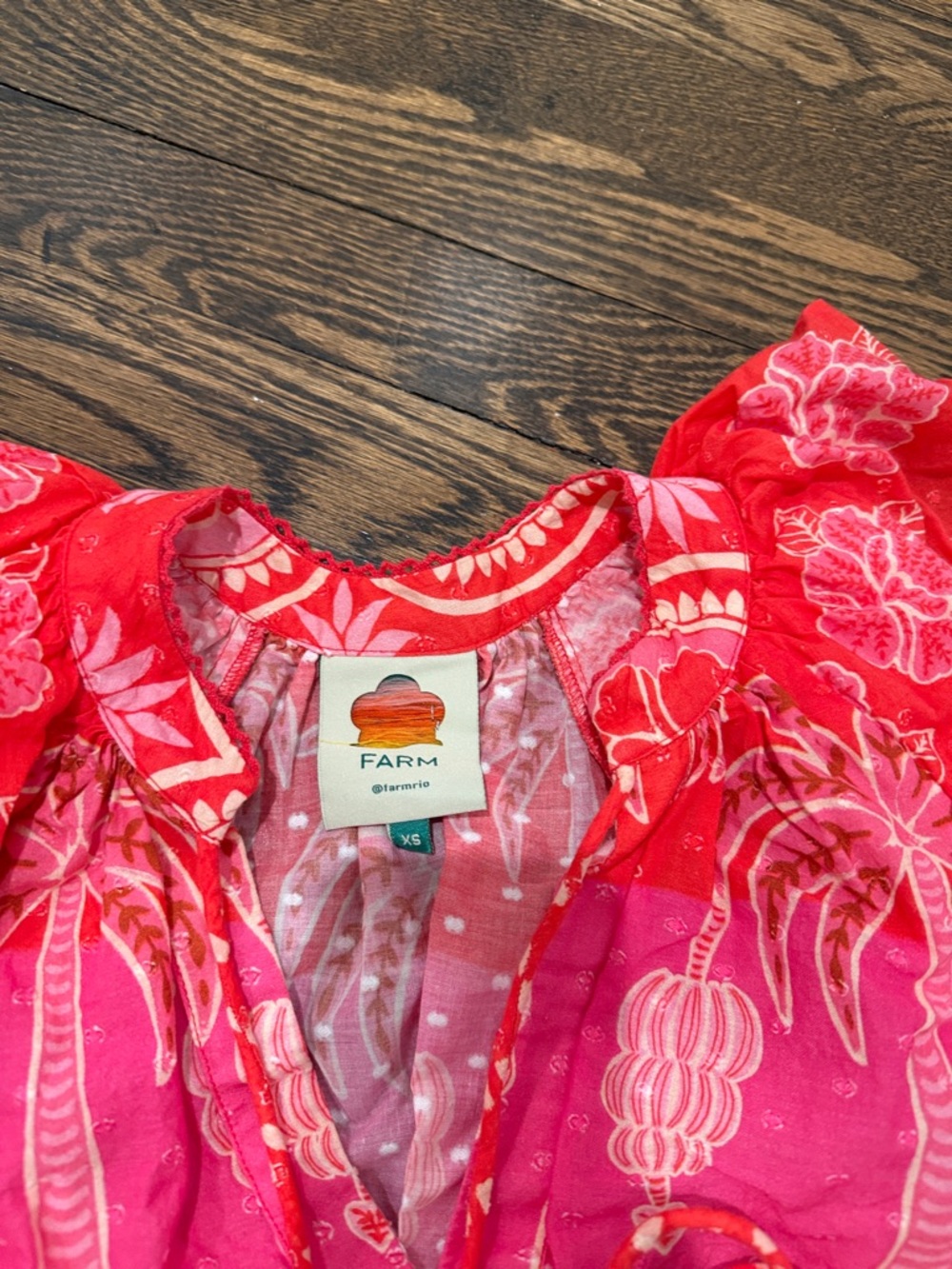 FARM Rio Red and Pink Floral Tie-Front Ruffled Top - Picture 2 of 3